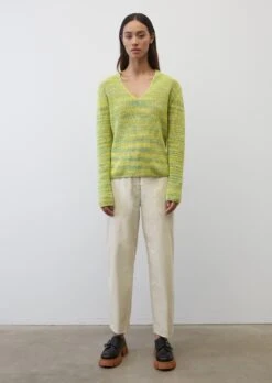 Marc O'Polo V-neck Knitted Jumper In A Slim Fit Made Of Organic Cotton Mouliné Yarn