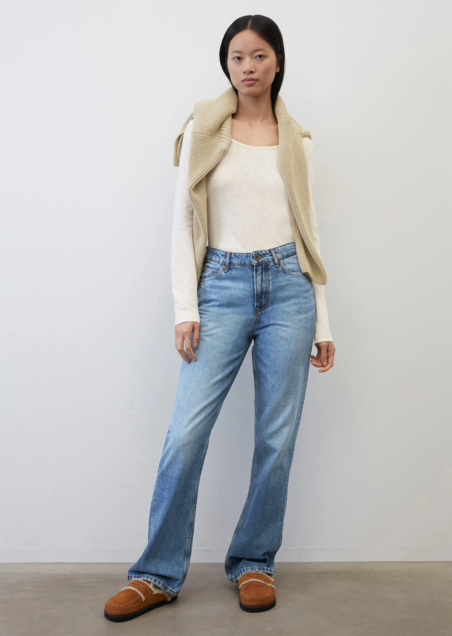 Marc O'Polo Long-sleeved Top With Round Neckline In Organic Cotton Slub Jersey 3 Marc O'Polo Long-sleeved Top With Round Neckline In Organic Cotton Slub Jersey