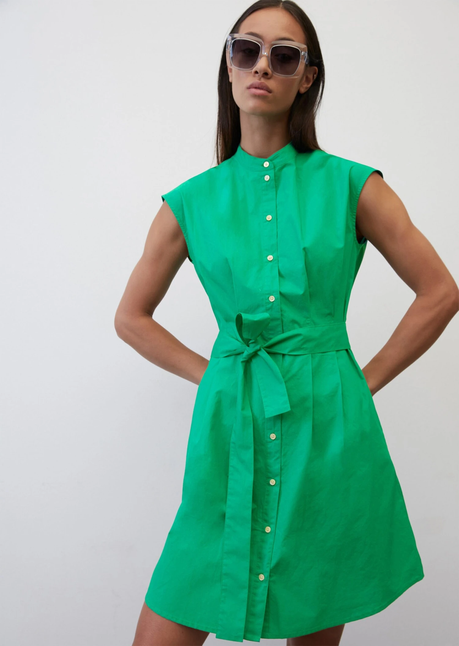 Marc O'Polo Sleeveless Shirt Dress Made Of Paper Touch Poplin 3 Marc O'Polo Sleeveless Shirt Dress Made Of Paper Touch Poplin