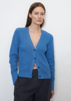 Marc O'Polo Rib Knit V-neck Cardigan Made Of Organic Cotton Yarn