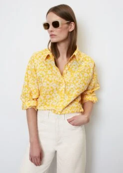 Marc O'Polo Long Sleeve Blouse In A Relaxed Fit With An All-over Print Made Of Paper Touch Poplin