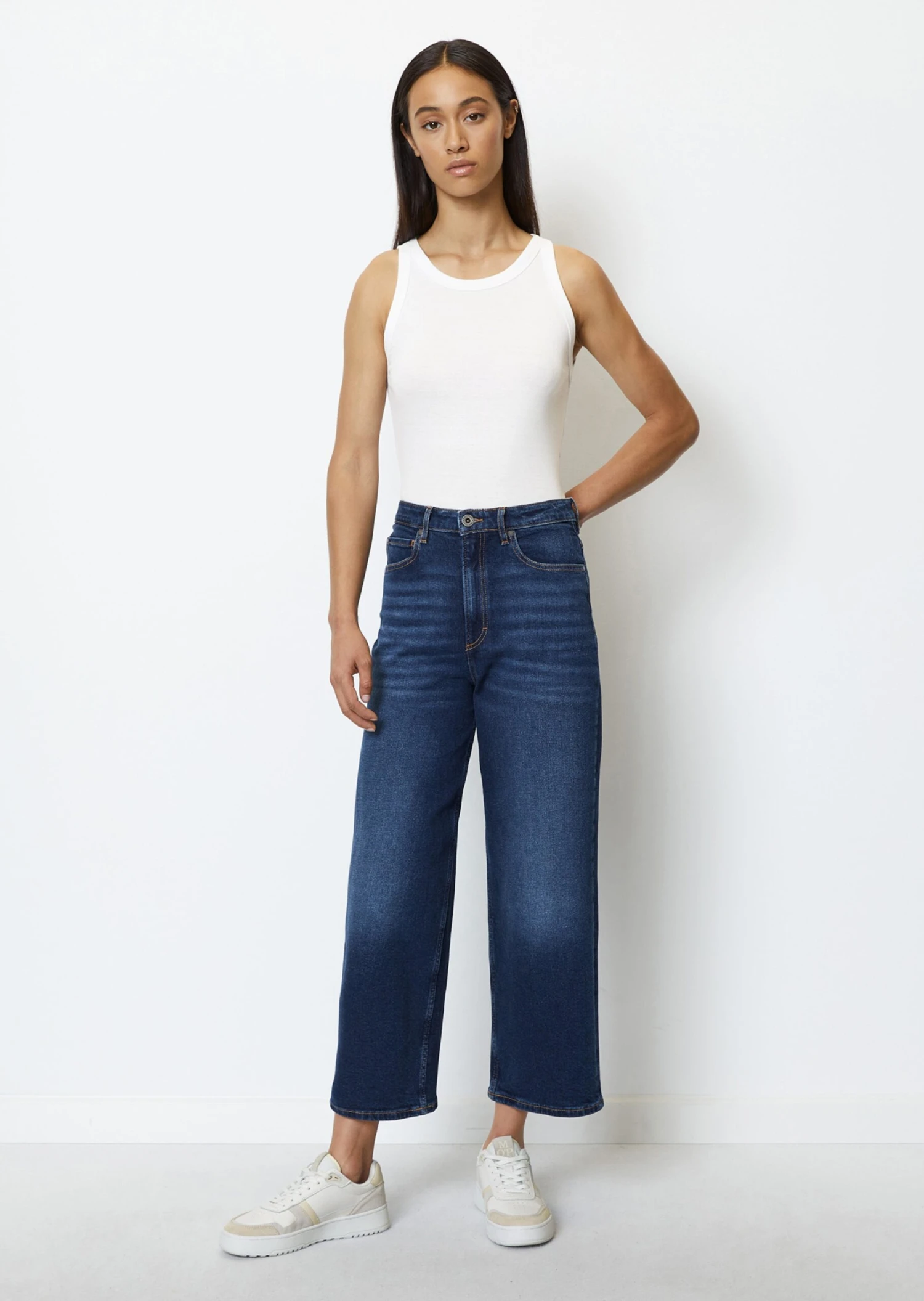 Marc O'Polo Tolva High Waist Cropped Denim Culottes From Organic Cotton Stretch 3 Marc O'Polo Tolva High Waist Cropped Denim Culottes From Organic Cotton Stretch