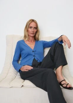 Marc O'Polo Fine Knit V-neck Cardigan Made Of A Blend Of Organic Cotton And Linen