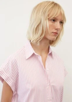 Marc O'Polo Striped Short Sleeve Blouse In Solid Paper Touch Cotton Fabric -Marc O'Polo Verkäufe 6791cef889fb90df1b9b9f95750c22ff