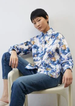 Marc O'Polo Blouse With An All-over Print Made Of Paper Touch Poplin