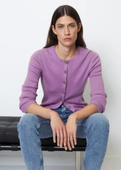 Marc O'Polo Rib Knit Round-neck Cardigan Made Of Organic Cotton Yarn