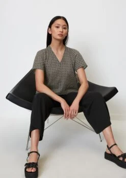 Marc O'Polo Patterned Blouse Top Made Of Lightweight Cotton Voile