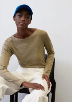 Marc O'Polo Long Sleeve Top With A Bateau Neckline, Regular Fit In Organic Cotton Slub Jersey