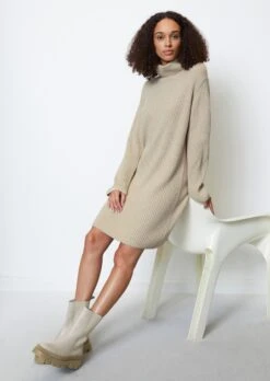 Marc O'Polo Ribbed Knit Dress With Turtleneck Made Of A New Wool And Cotton Blend