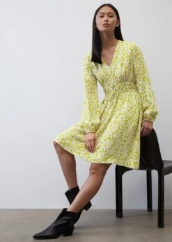 Marc O'Polo V-neck Mini Dress With An All-over Print Made From A Flowy Cupro/viscose Blend