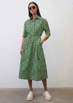 Marc O'Polo Patterned Shirt Dress In Paper Touch Organic Cotton