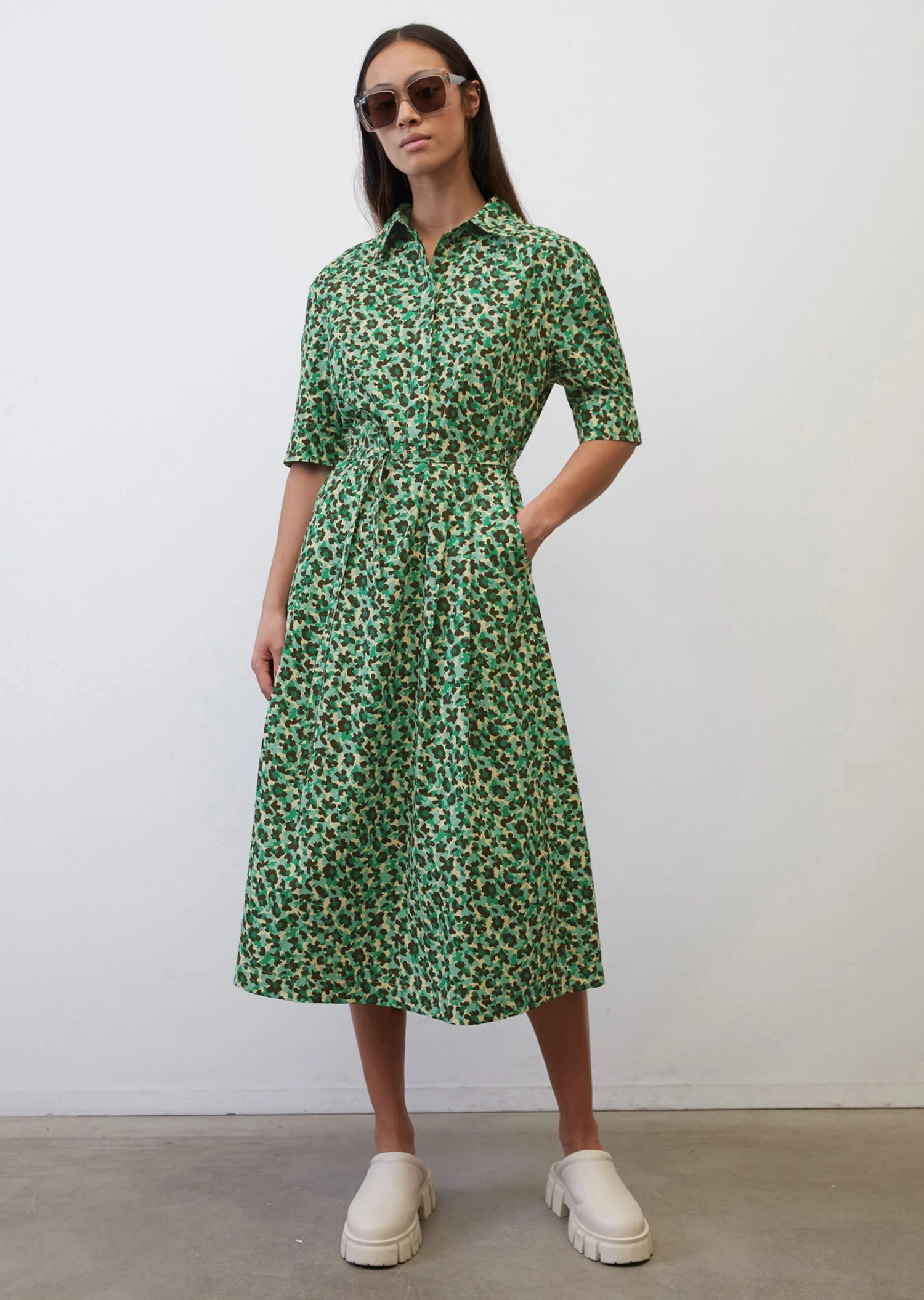 Marc O'Polo Patterned Shirt Dress In Paper Touch Organic Cotton 3 Marc O'Polo Patterned Shirt Dress In Paper Touch Organic Cotton