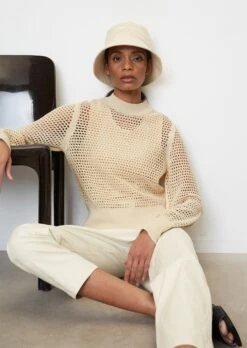Marc O'Polo Openwork Knit Jumper In A Slim Fit Made Of An Organic Cotton And Linen Blend
