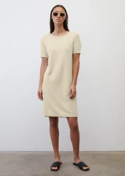 Marc O'Polo Relaxed Short-sleeved Knitted Dress In A Blend Of Organic Cotton, Viscose And Linen