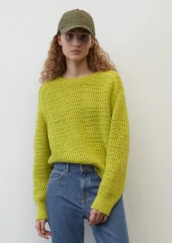 Marc O'Polo Crewneck Jumper With Openwork Pattern, Cropped Made From Pure New Wool -Marc O'Polo Verkäufe e871a254392db66bd3adce27b14a2a34