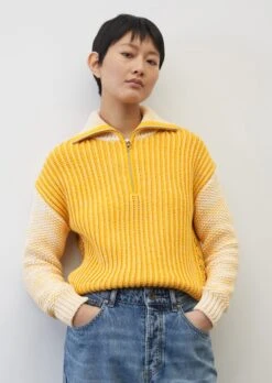 Marc O'Polo Cropped Knitted Zip-neck Jumper In A Loose Fit In A Cool Mix Of Textures And Colours